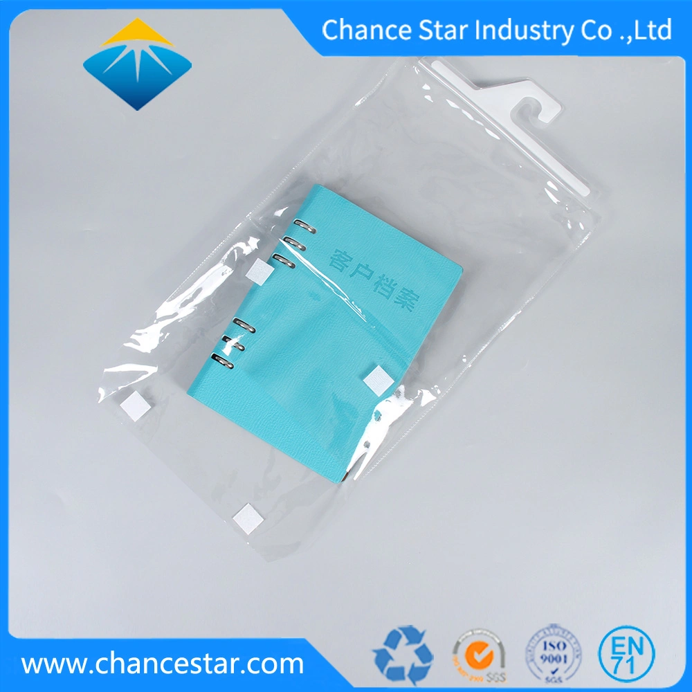 Custom Clear Packaging PVC Zipper Hanger Bag with Magic Sticker