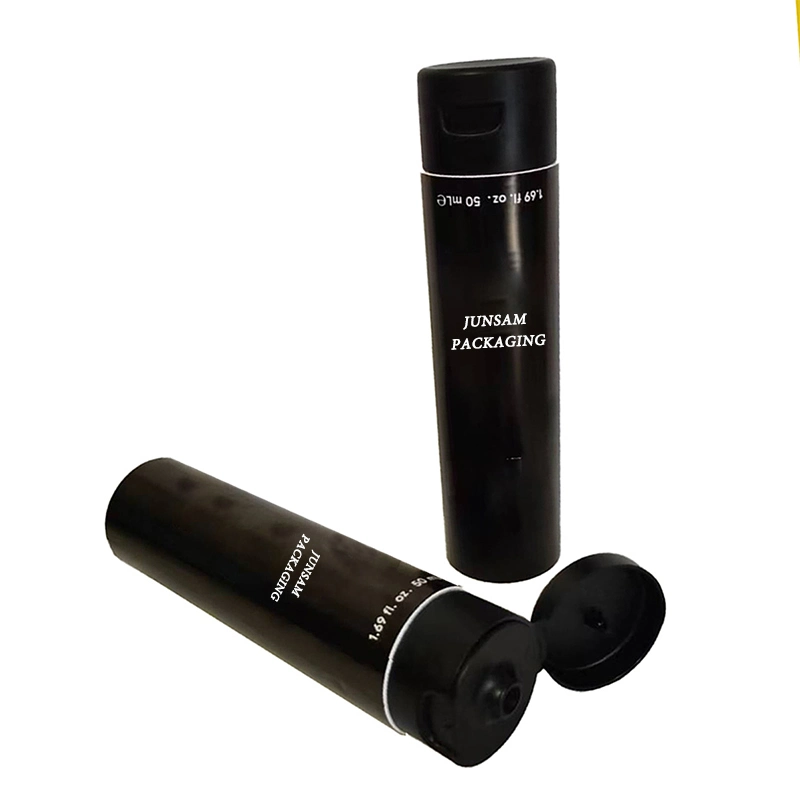 Sustainable Round Plastic Cosmetic Black Tubes with Black Matte Flip Cap