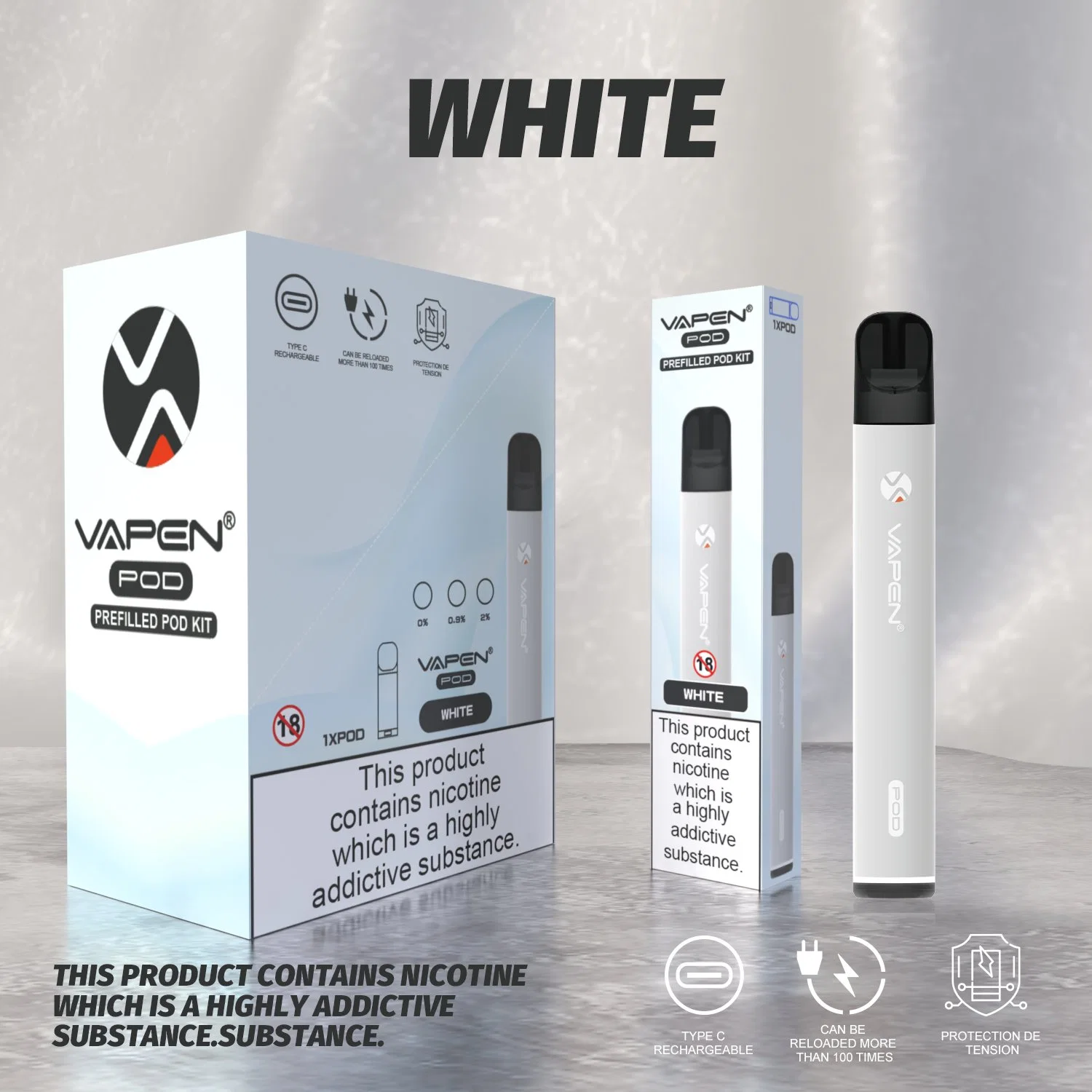 Tpd Mhra Certified Vapen Pod Prefilled Pod Kit Elfa Pen with Bottom LED Type C Rechargeable Battery 2.0ml Replaced Pod Vape Kit