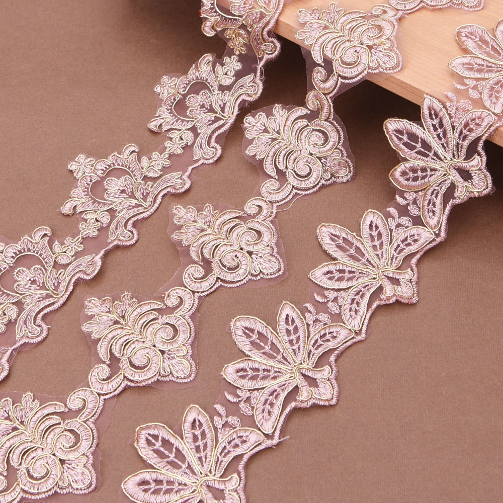 Golden Corded Bridal Veil Lace Trim for Wedding Dress Decorative Sewing