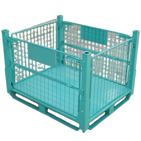 Wire Mesh Storage Pallet Cage Collapsible Container Bins Metal Pallet