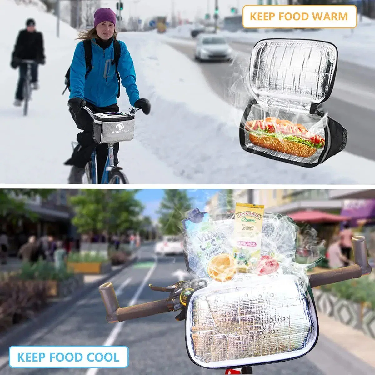 Bolsa de bicicleta aislado personalizables mantiene la temperatura de los alimentos Pack