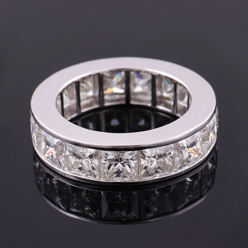 Trendy Eternity Love's Ring Band PT950 Platinum Princess Cut Square Moissanite Diamond Ring for Men