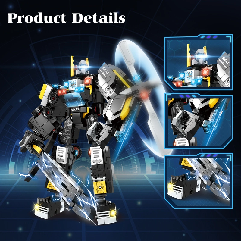 Woma Toys 2022 Kids Educational Wholesale/Supplier Customize Special Armored Vehicle Swat Helicopter 4 in 1 Mecha Robot Building Block Brick Deformed Toy Model