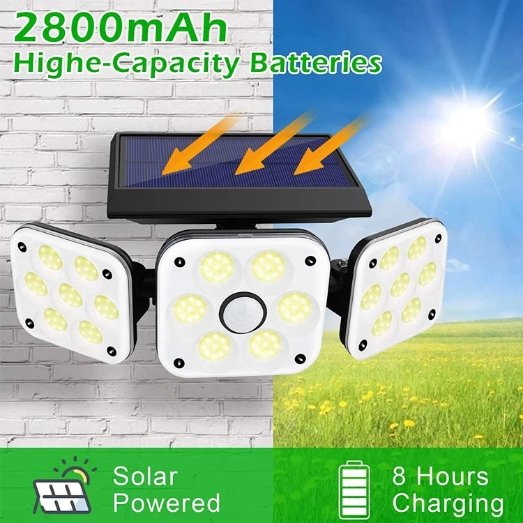 LED 180 à prova de água de venda direta de fábrica com lâmpada do sensor de movimento E telecomando 4 cabeças LED para exterior de aplique solar