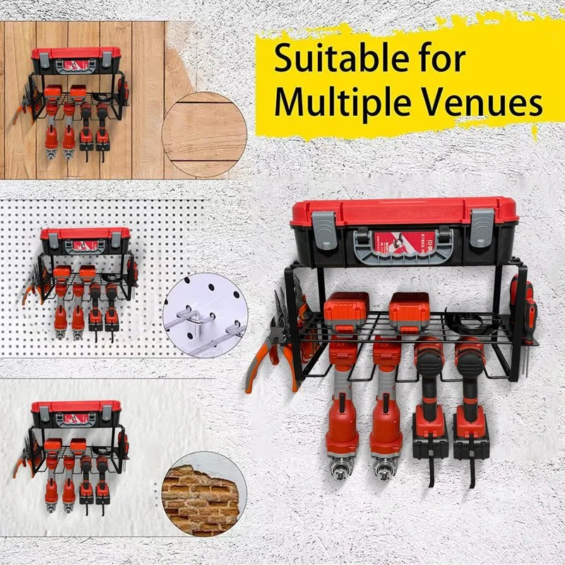 La capa de 3estable resistente Metal Heavy Duty Herramientas el poder del organizador de almacenamiento de montaje en pared Garaje Portabrocas de almacenamiento con diseño antideslizamiento