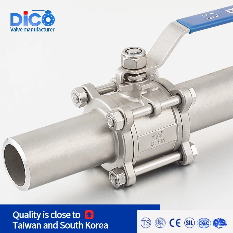 Dico Water Gas Investment Casting 1000wog Bw End with Extended Pipe Industrial 3PC Ball Valve