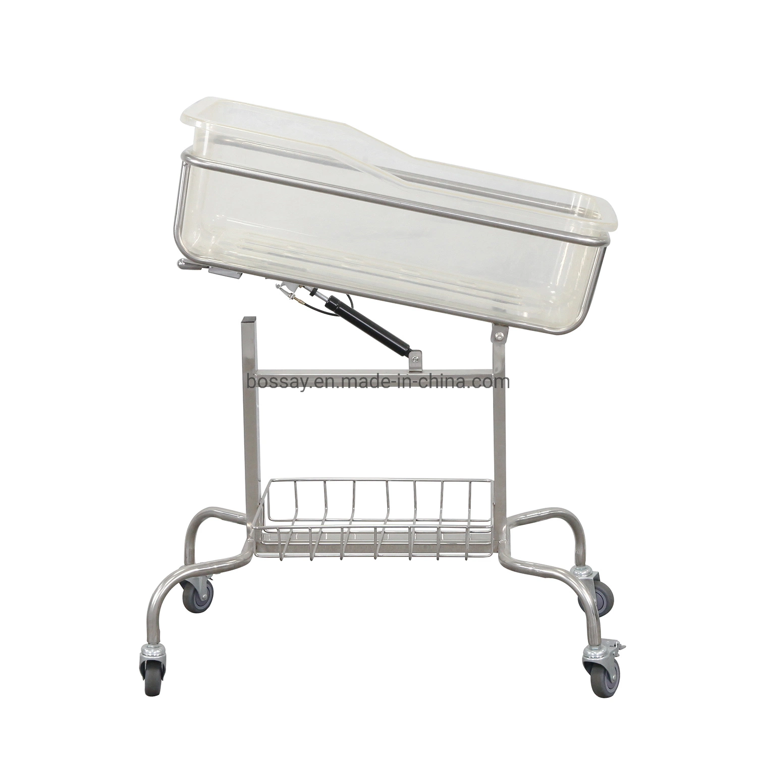 Acero inoxidable de enfermería infantil carrito de bebé cama de hospital con ruedas