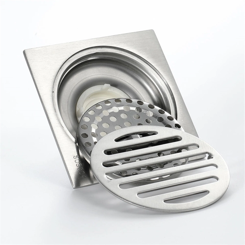 Acier inoxydable brossé de haute qualité des drains : Anti-Odor Core, un design moderne, salle de bains cuisine douche wc Drain de plancher, 100x100mm Taille