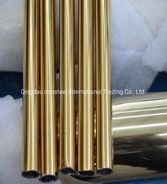 304L 316L Welded Stainless Steel Pipe Golden Plated Stainless Steel Ornamental Pipe Mirror Polishing Golden Color Stainless Steel Decorative Tube