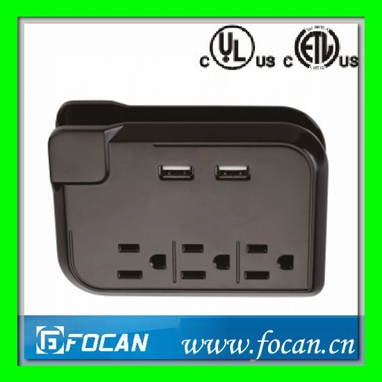 3 Outlets Current Tap with USB Charging Ports and Cord Management