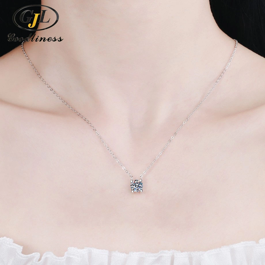 Woman&prime; S Fashion Jewelry Four Leaves Clover Rhoant Rhodium Plated Pendant Necklace N6609