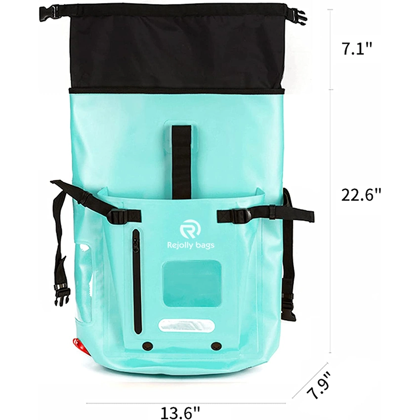 Roll-Top pesado com bolso Front-Zippered Telefone e Painel Traseiro Acolchoado macio, Saco de água submersível para caiaque, passeios de barco, rafting Saco Seco