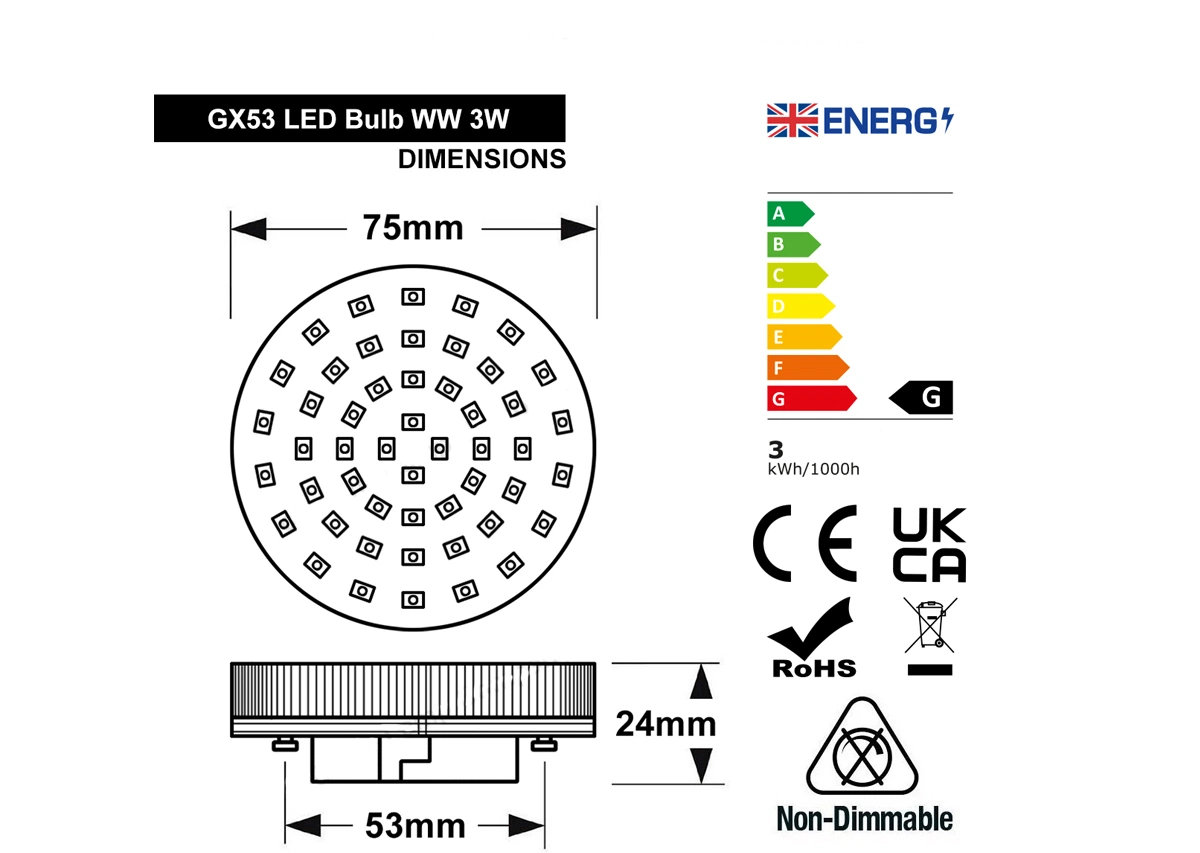 Lámpara LED de GX53 luces de techo de aluminio recubiertas de plástico Bombilla 3W con certificados de CE RoHS ERP EMC UKCA