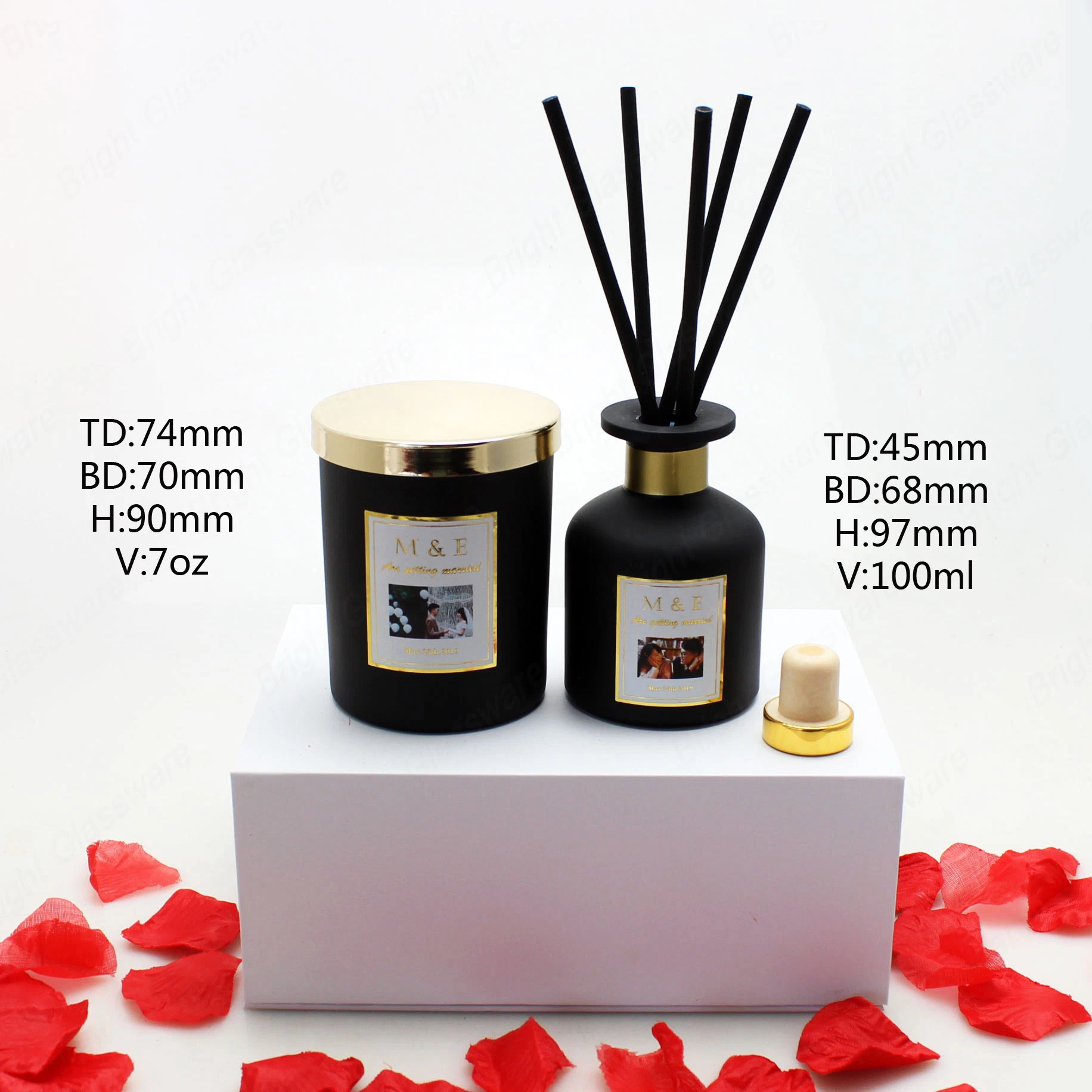 Luxury-7oz-100ml-Mattle-Black-Diffuser-Candle Set for Weeding Gift