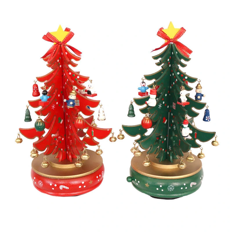 2021 Hot Sale Retro Cartoon Mini Árvore de Natal Madeira Musical Caixa de presentes decoração de Natal CT-1001