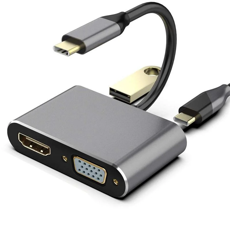 Hot sell high quality multifunction 5 in 1 type-C to HDMI VGA PD3.0 USB3.0 HUB adapter cable