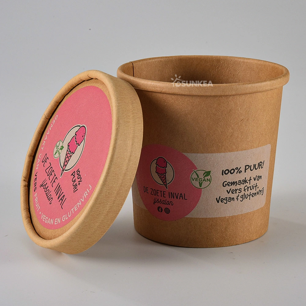 Takeaway Disposable Kraft White Soup Paper Cup with Paper Lid