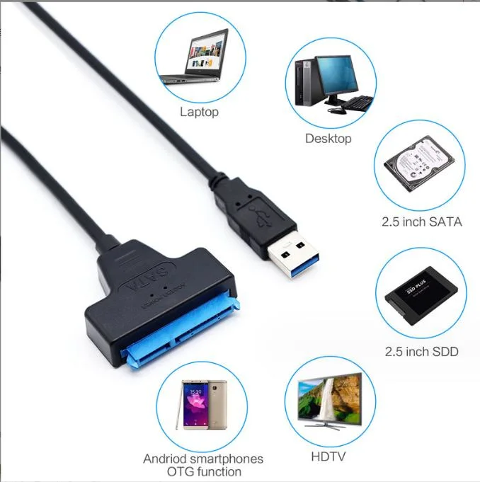 USB 3.0 to SATA Cable Adapter Support 2.5 SSD Hddhard Drive