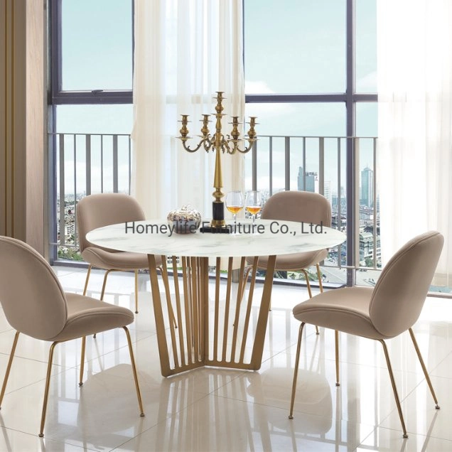 Mininalist Restaurant Home Circle Marble Metal Living Room Dining Table Chair Furniture