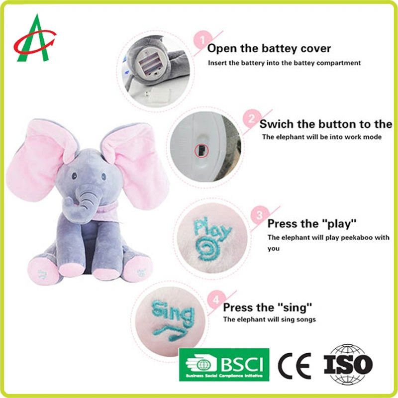 Children Music Educational Toys Grey Elephant Stuffed Animal for Wholesale/Suppliers