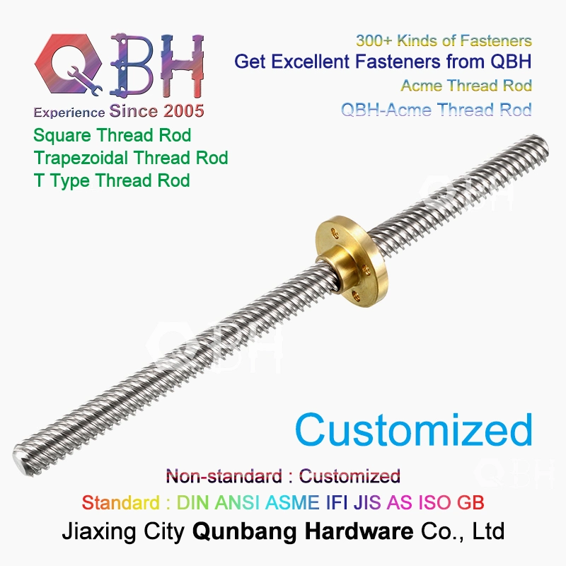 Qbh Custom-Made Type Trapezoidal Acme Square Section Roll Long Threaded Rod Bar Insert OEM ODM Leadscrew Lead Screw Nut