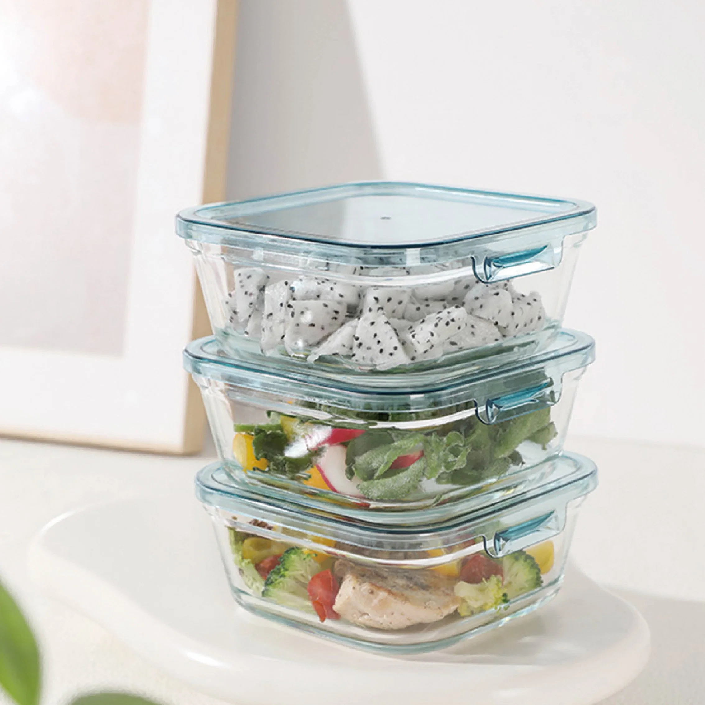 The Glass Lunch Box Can Be Heated by Microwave to Work with a Lunch Box Fruit Salad Bento Box Refrigerator Storage Crisper Box