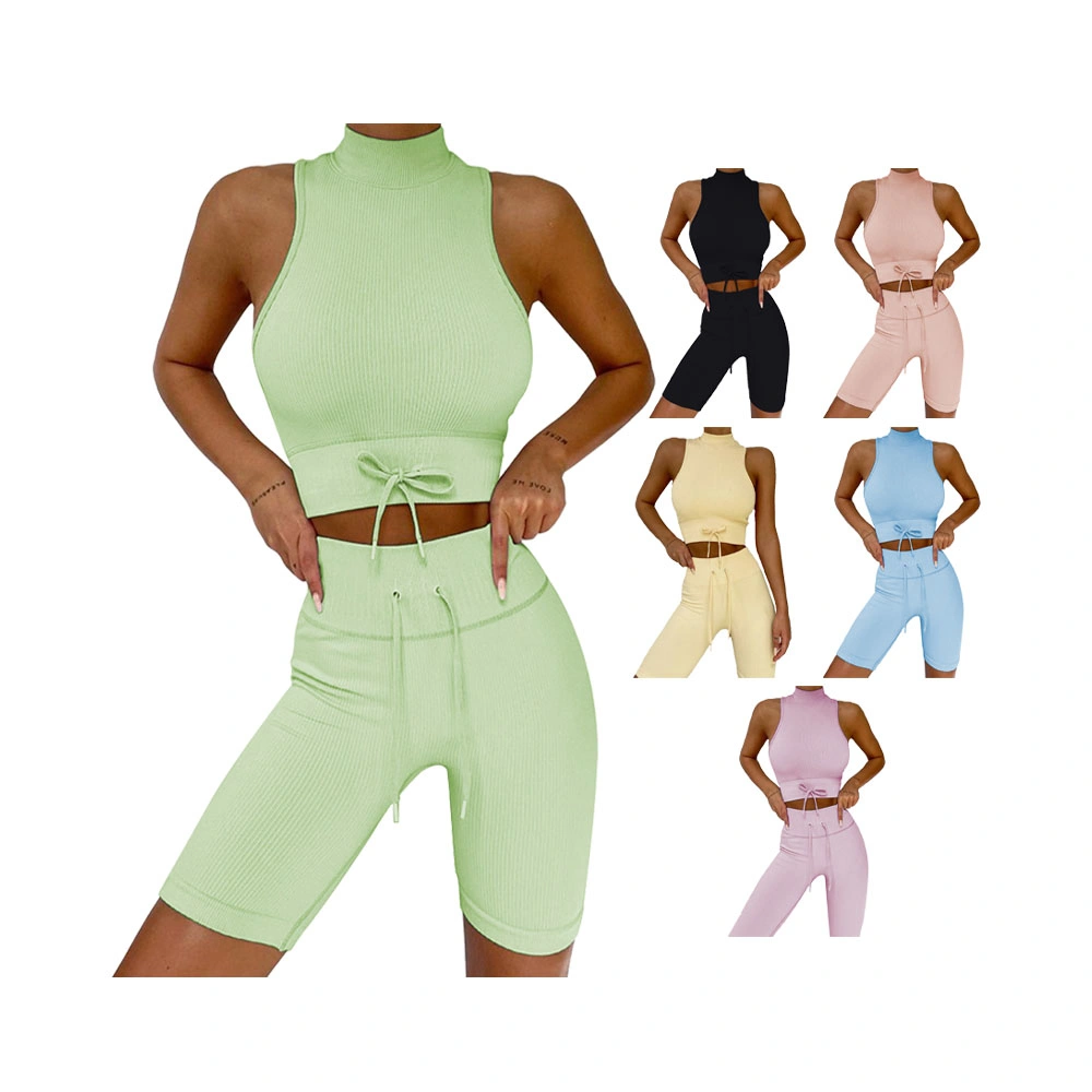 Conjunto de sujetador y pantalones cortos de cuello alto Superstarer Fitness para mujeres, ropa deportiva de yoga
