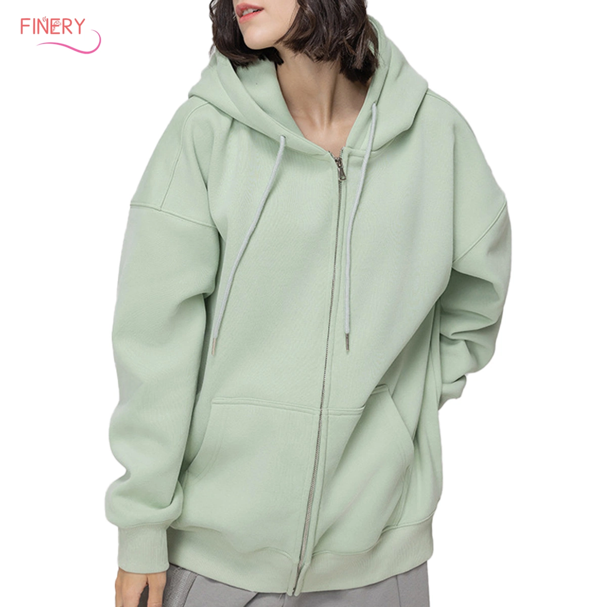 Women′ S تربع على 430GSM Fleece الوزن الثقيل الوزن المخصص الشعار Zip Up Floover Hoodie ضخم جدا Unisex StreetWear Coat