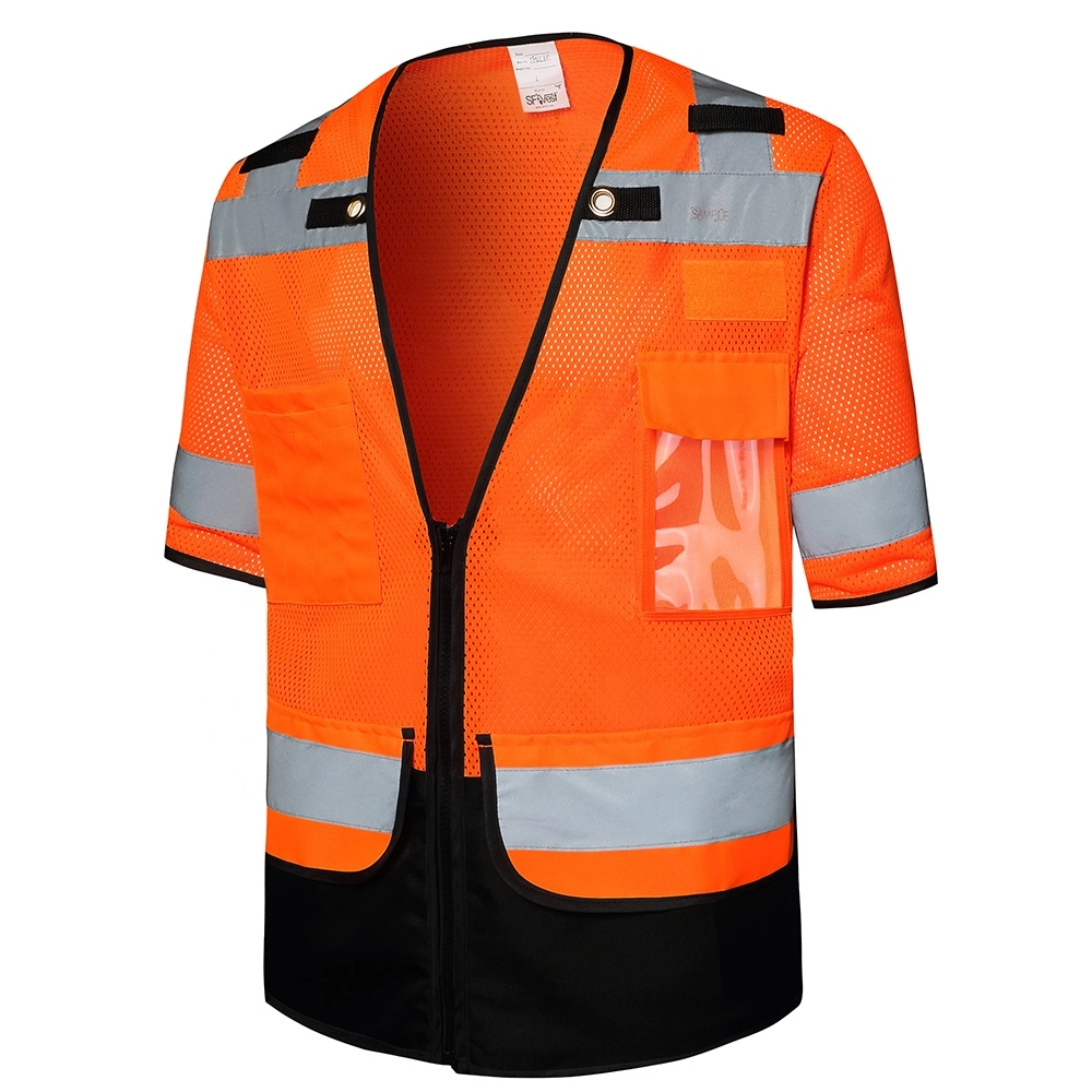 High Visibility ANSI Reflective Safety Clothing Custom Logo with Pockets and Zipper Wholesale Class 3 Safety Work Vest T Shirt