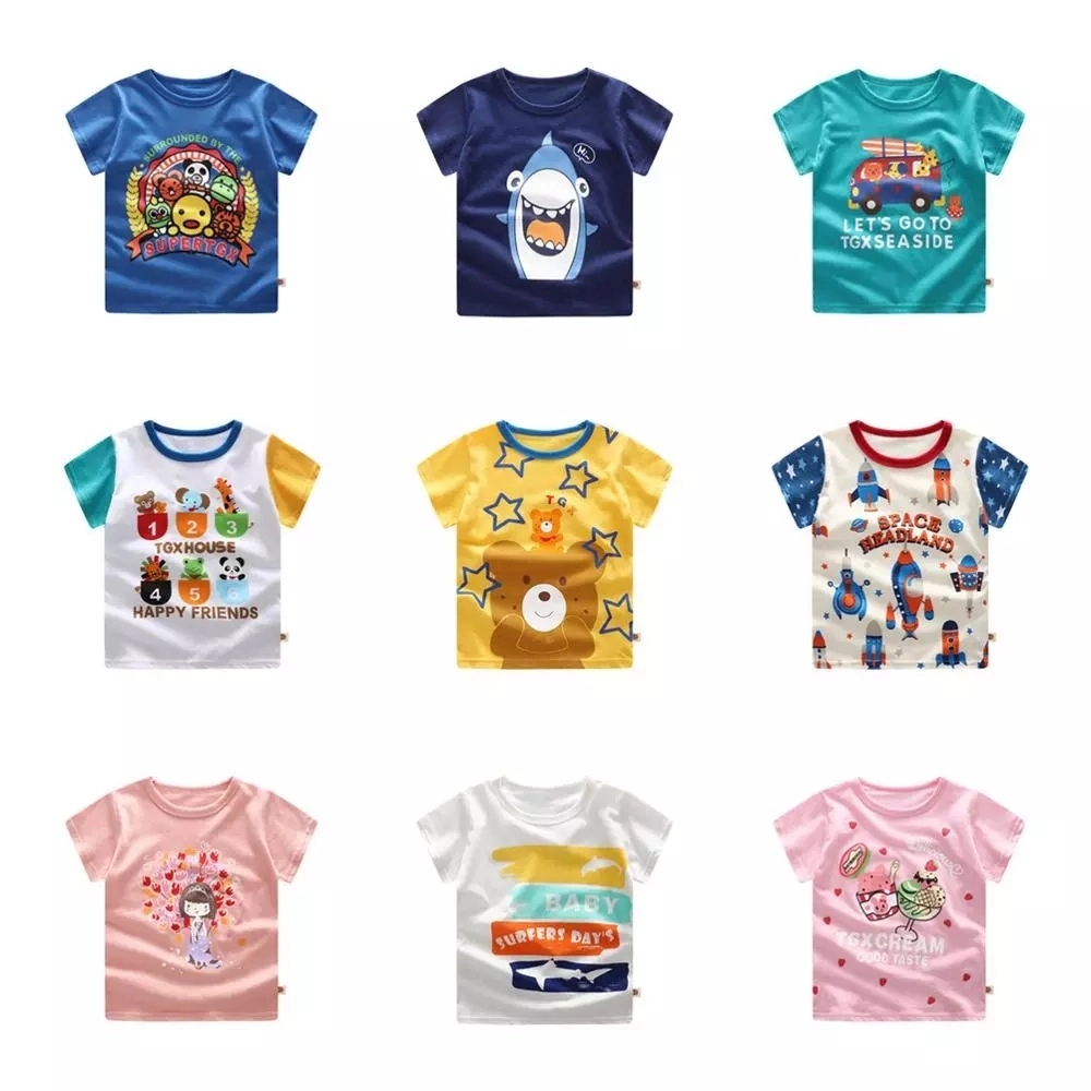 2023 Summer Children's Short Sleeve T-Shirts Cartoon Animals Printed Cotton T Shirt Baby Boys Girls Tee Tops Kids Clothing