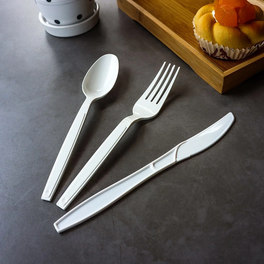 Disposable Plastic Cutlery 179mm Length PS Plastic Cutlery Set with Paper Towel White Custom for Takeaway