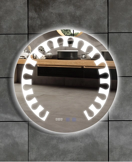 Miroir de salle de bains rond de 50 cm approuvé CE, monté au mur, au design moderne.