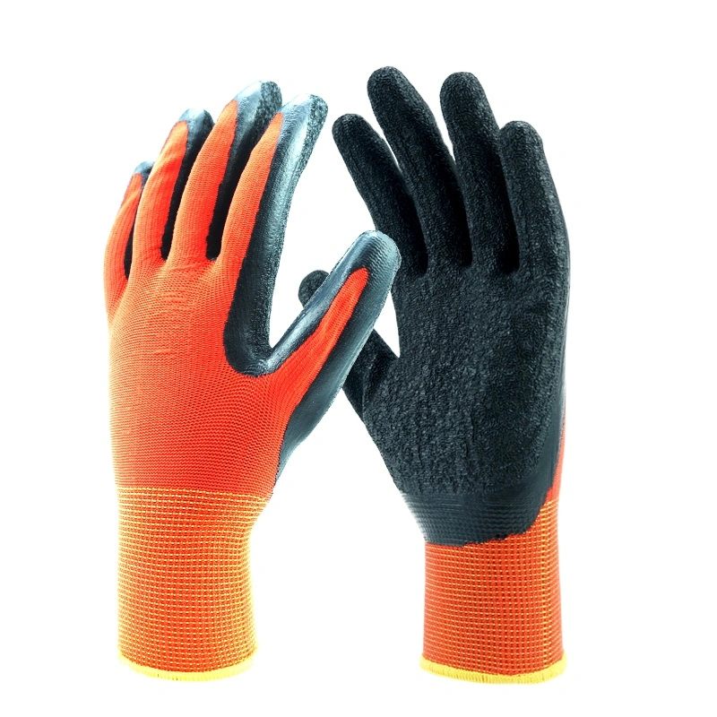 13 Gauge Nylon Industry Crinkle Latex Rubber Palm Hand Protection Coated Safety Gloves