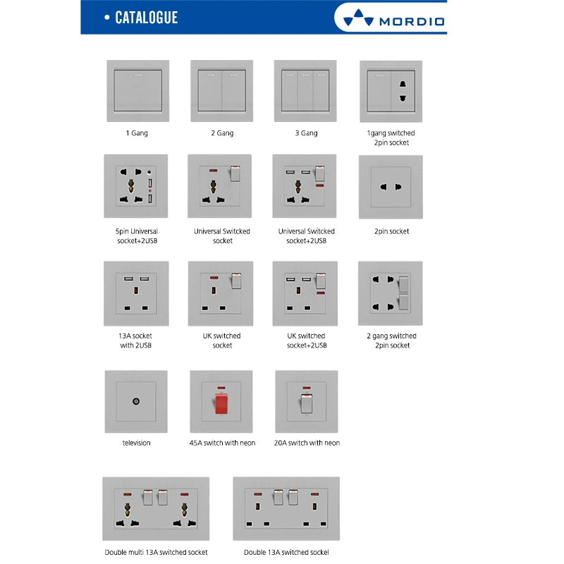 Sliver Color 1 Gang 5 Pin 13A Multi-Function Switched Socket with Neon