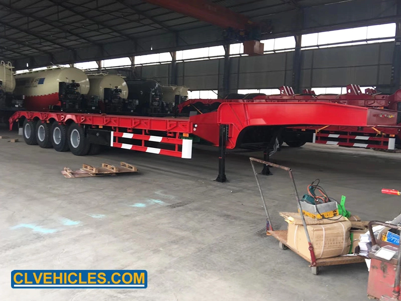 Eje 4 cama baja hidráulica 70t de remolque semi remolque plano Flat-Bed Semi-Trailer baja