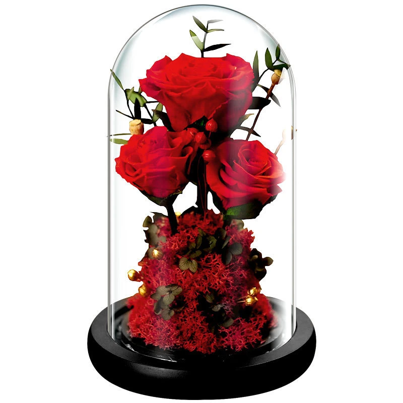 Kundenspezifisch erhaltene echte Rose in Glas Dome mit Licht für Geschenk/Souvenir/Dekoration/Schmuck Für Die Inneneinrichtung