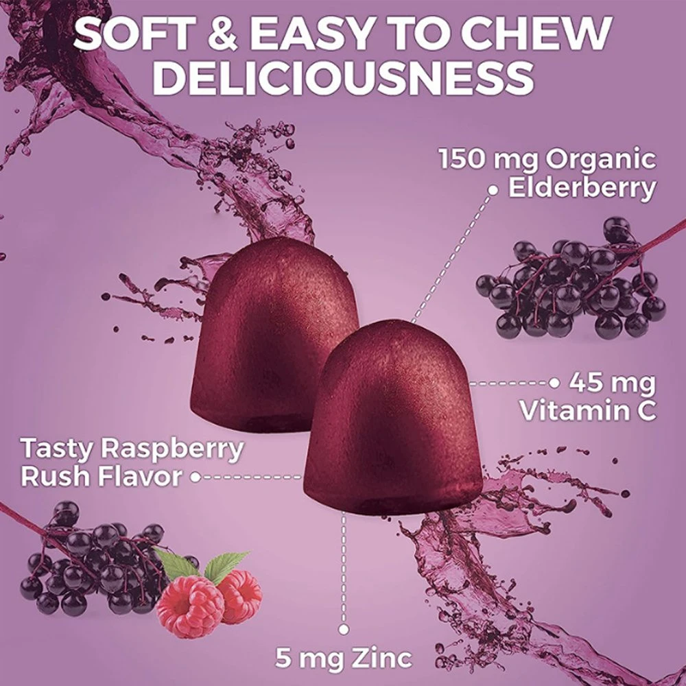 Novo orgânico Natural Sugar livre elderberry Gummies Suplemento semente preta Óleo Gummies