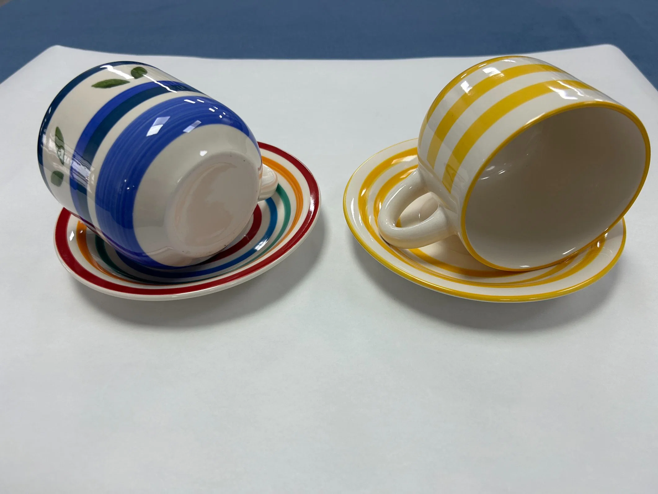 Ceramic Rainbow Mug Hand Painted Design Mug with Saucer