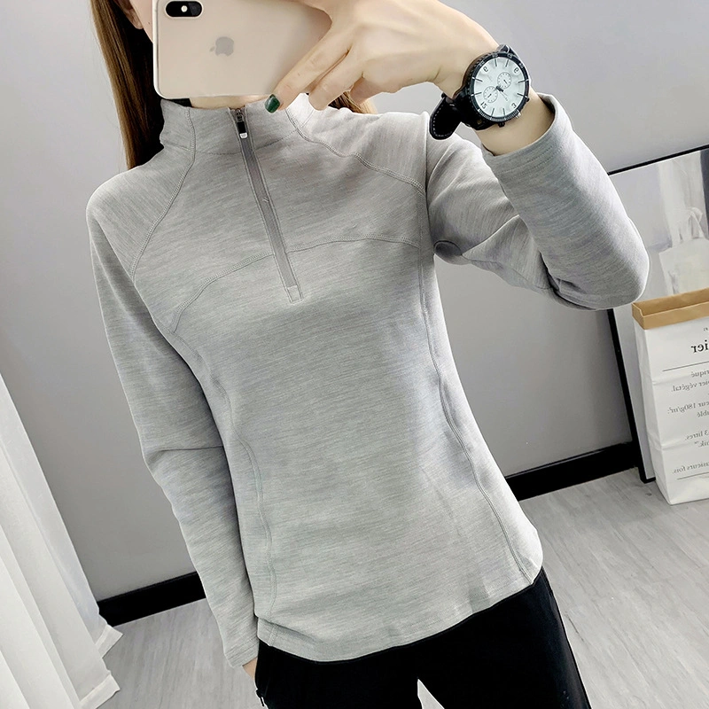 Thin Velvet Long-Sleeved T-Shirt Women's Half-Cardigan Stand-up Collar Pullover Sweater