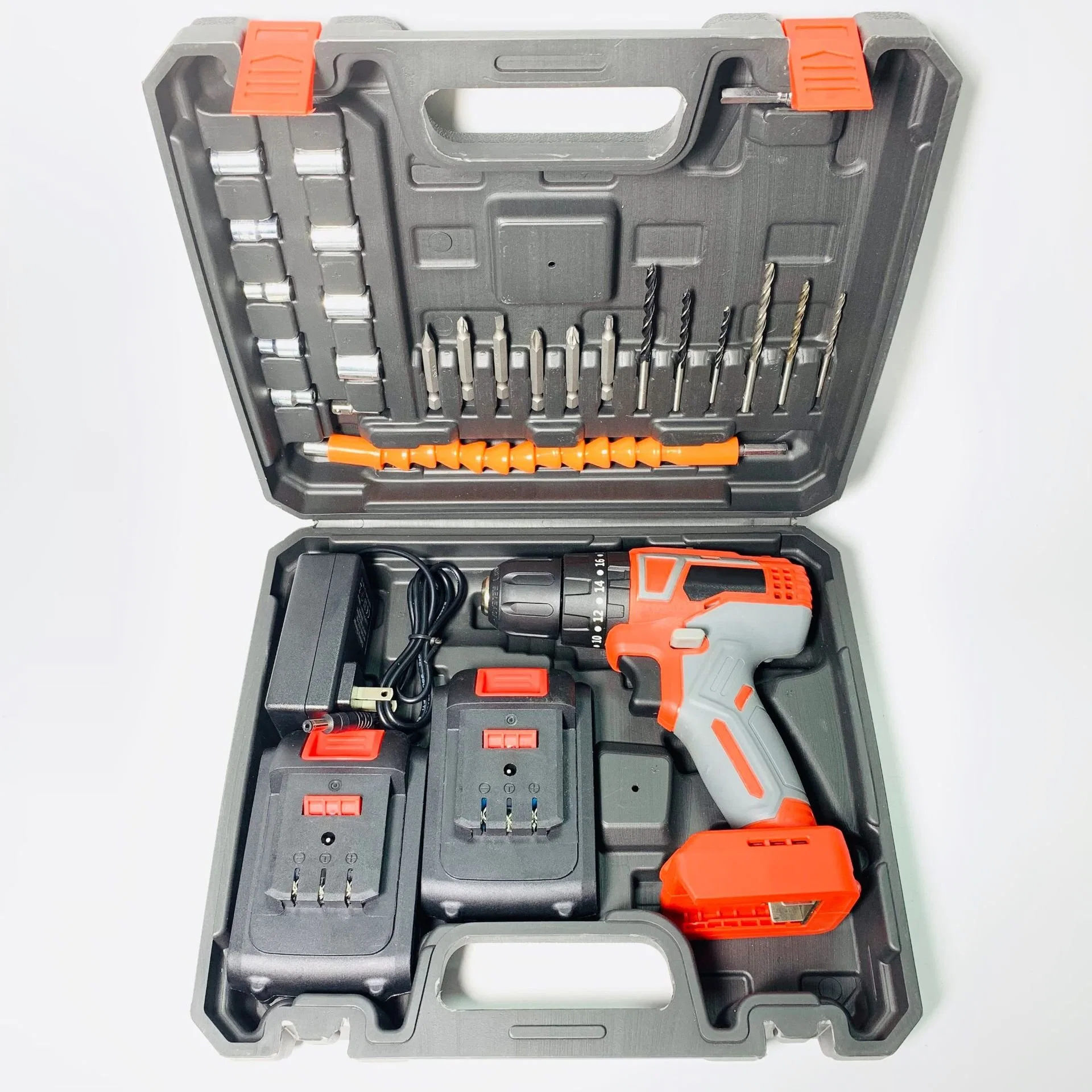 24PCS Cordless Electric Drill Set with Impact Two Batteries One Charger Plastic Box