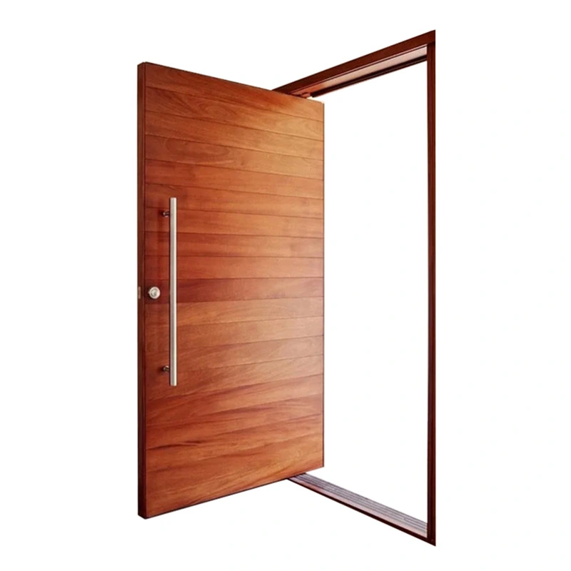 Solid Modern Mahogany Front Door with Contemporary Grooves Design