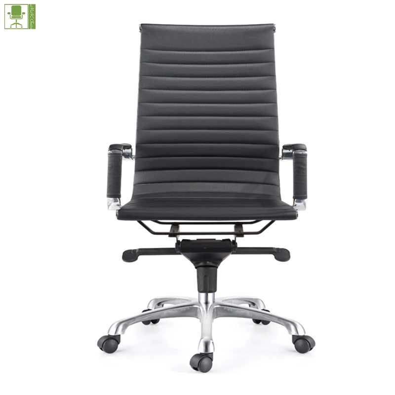 Black PU Seat and Back Swivel Office Desk Chair Aluminium Base