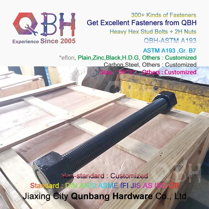 Qbh Customized PTFE Colored Surface Treatment Carbon Steel ASTM A193 B7 Rod + Double A194 2h Nuts Combo Stud Bolt