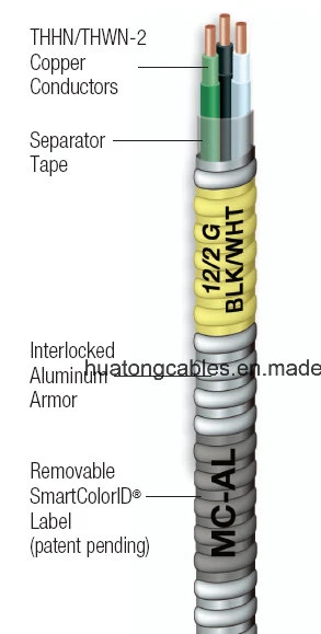 UL Cable 600V Mc-Copper Conductor Aluminum Armour Thhn/Thhw/Thhw-2 Inner Core PVC Cable