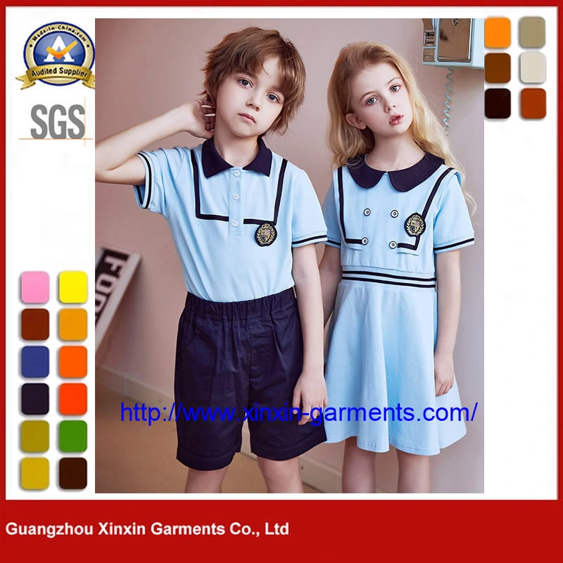 Child Summer Cotton School Uniform, Kid School Shirt, School Wear (U110)