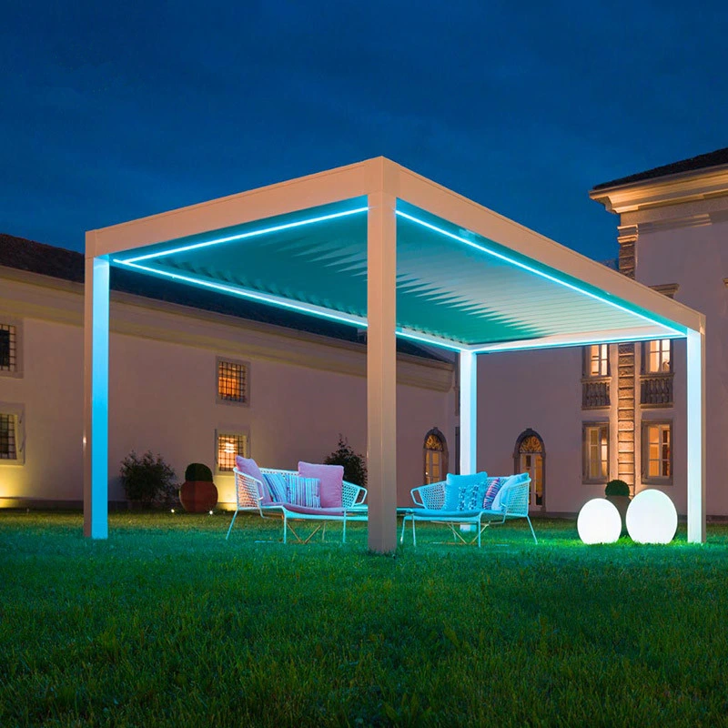 Outdoor Pergola Garden Furniture Waterproof SPA BBQ Aluminium Awning Cover Electric Open Patio Roof Louvred Remote Control Gazebo with Retractable Sun Shade