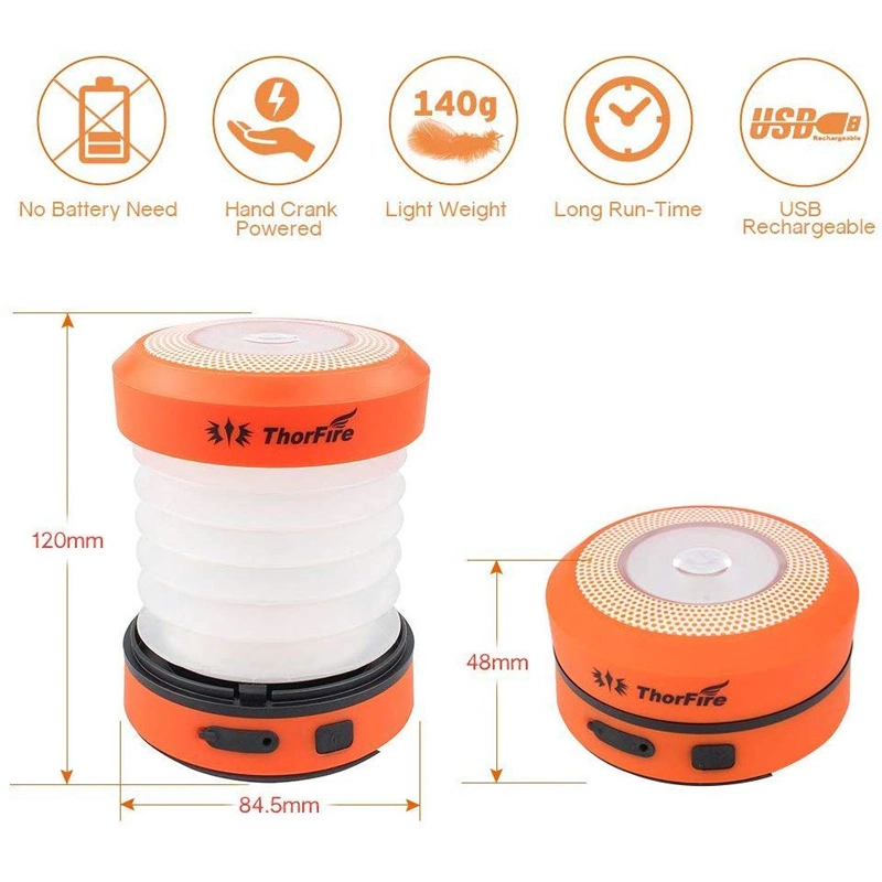 Telescopic Pocket LED Camping Lantern USB Rechargeable Hand Crank Mini Torch Light Lamp