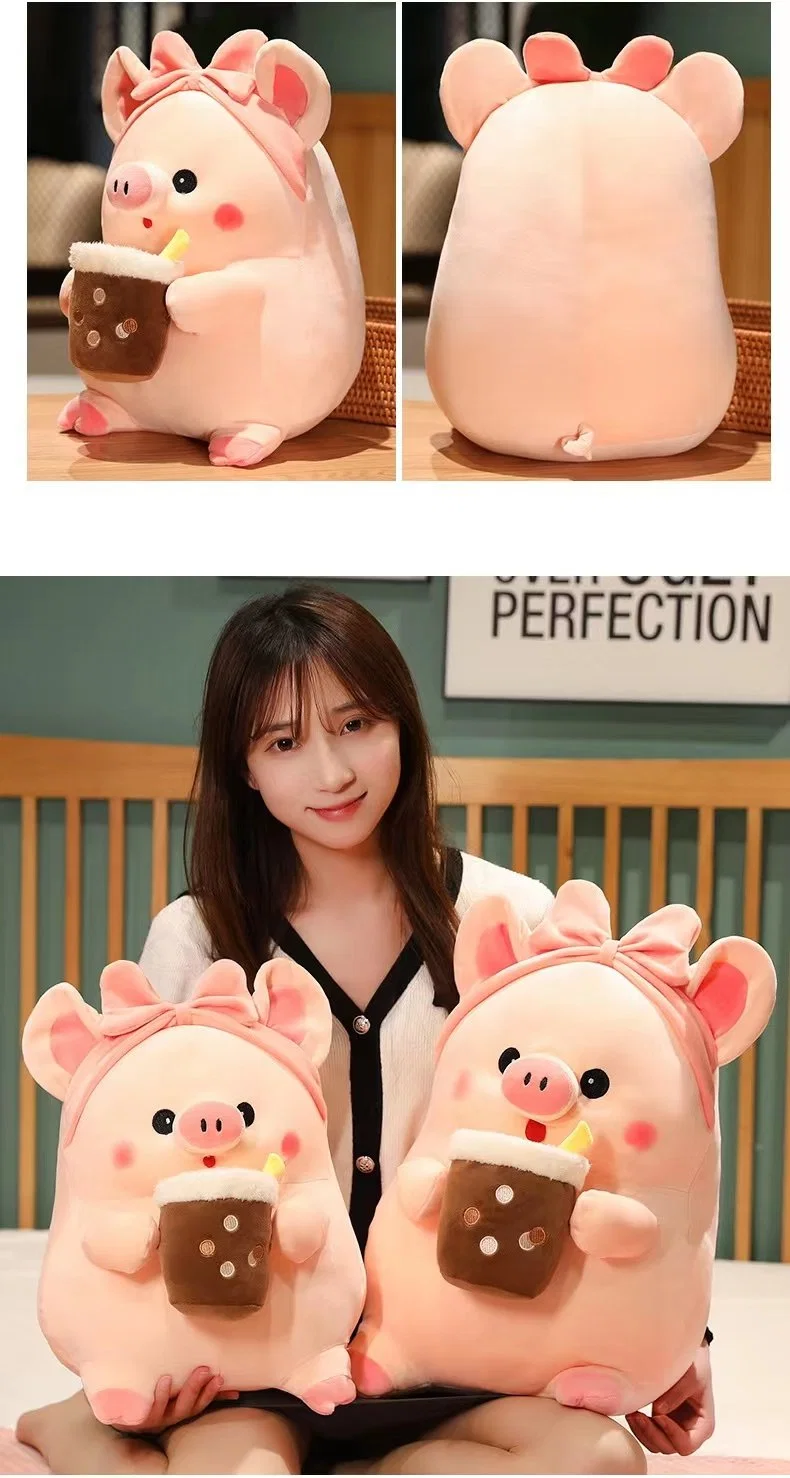 Novelty Kawaii Animal Plush Toys Soft Big Toy Pillow for Baby Kids Plush Toy Tea Milk Boba Doll Pig