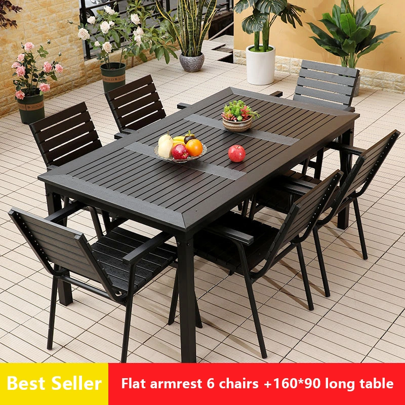 Outdoor Plastic Wood Table and Chair Courtyard Preservative Wood Outdoor Leisure Dining Table Garden Open Balcony Cafe Table and Chair Combination